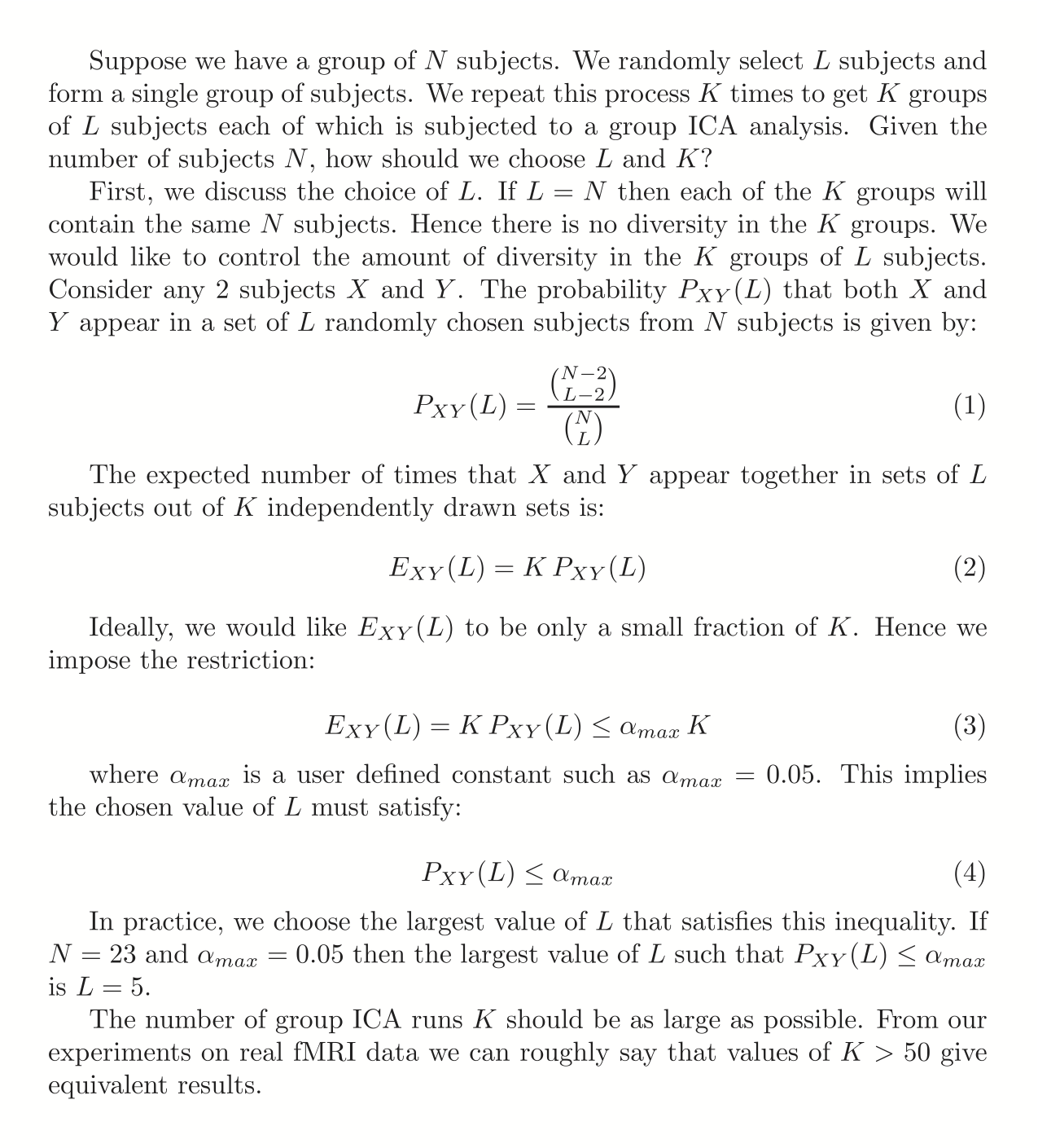 Logic for choosing L and K given N